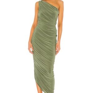 Norma Kamali Olive One-Shoulder Dress